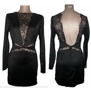 NBD Black Sheer Lace Panel Mini Cocktail Dress